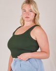 Square Neck Tank in Swamp Green angled front view on Lish