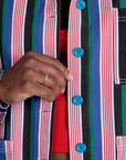 Stripe Work Jacket in Pacific Stripe close up on Isaac