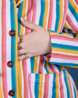 Front close up of Stripe Work Jacket in Rainbow Stripe on Sydney
