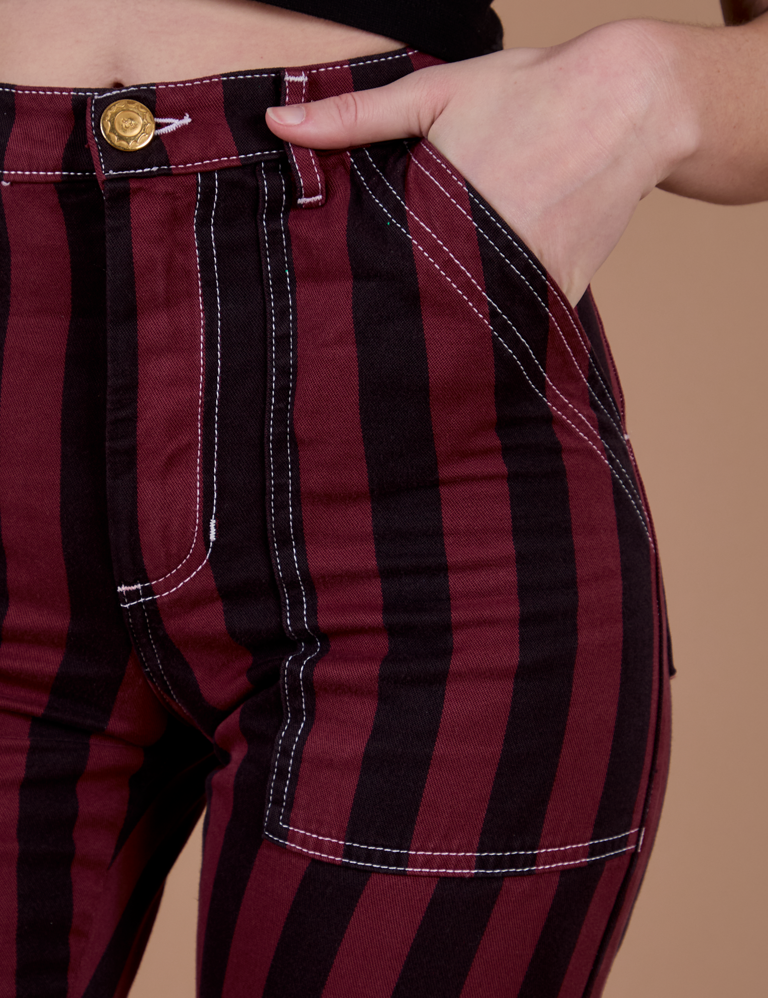 Black Stripe Work Pants - Red Wine