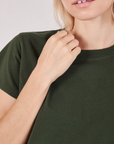 Organic Vintage Tee in Swamp Green front close up on Madeline