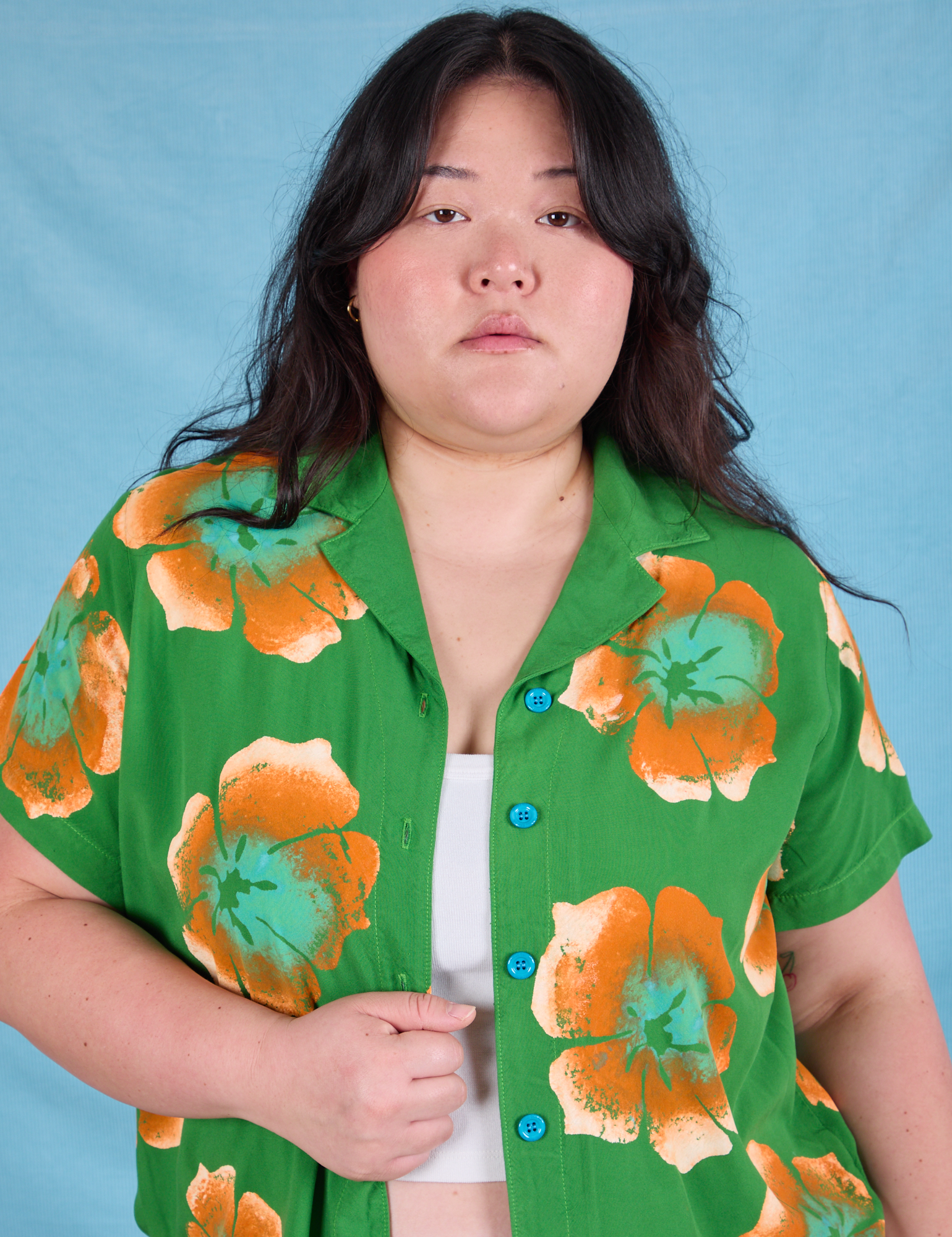 Paintstamped Pantry Button-Up in Kelly Green on Ashley