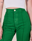 Western Pants in Forest Green front close up on Alex