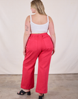 Back view of Western Pants in Hot Pink and Cropped Cami in Vintage Tee Off-White