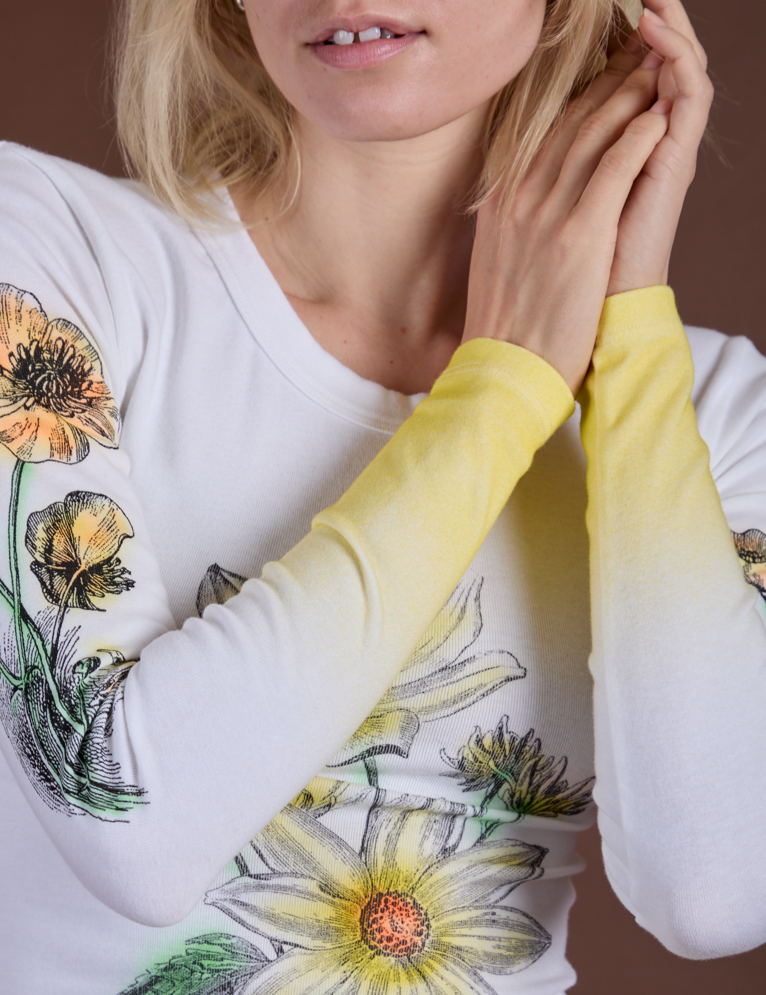 Floral Long Sleeve Baby Tee - Yellow – BIG BUD PRESS
