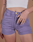 Front close up of Classic Work Shorts in Faded Grape on Alex