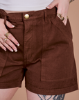 Classic Work Shorts in Fudgesicle Brown front close up on Sydney