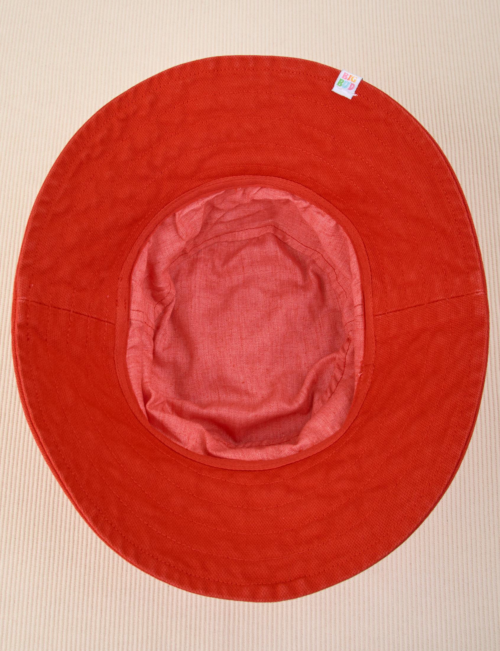 Wide Brim Denim Bucket Hats in Mustang Red bottom view