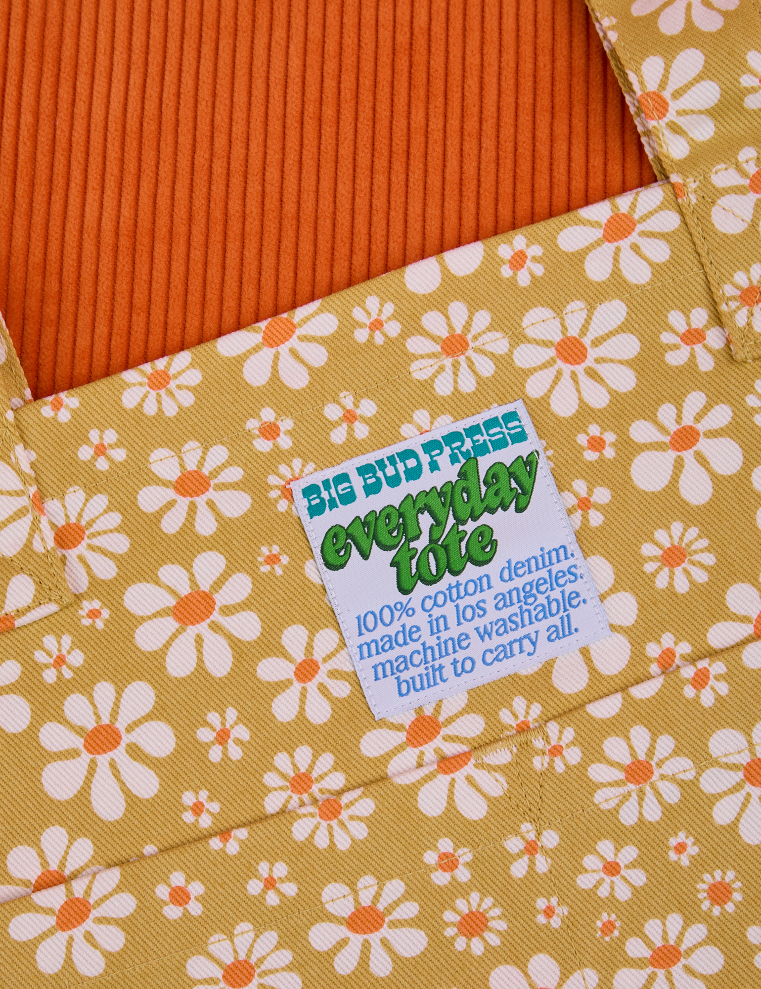 Close up of Mustard Lazy Daisy Everyday Tote