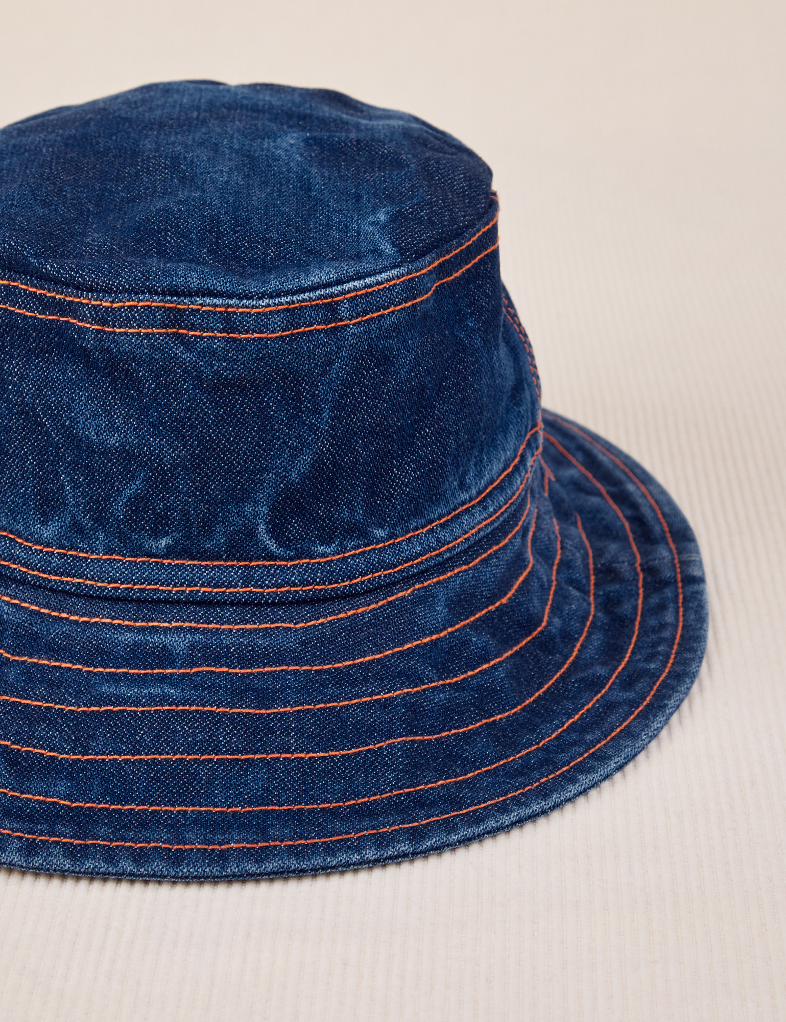 Wide Brim Denim Bucket Hat in dark wash