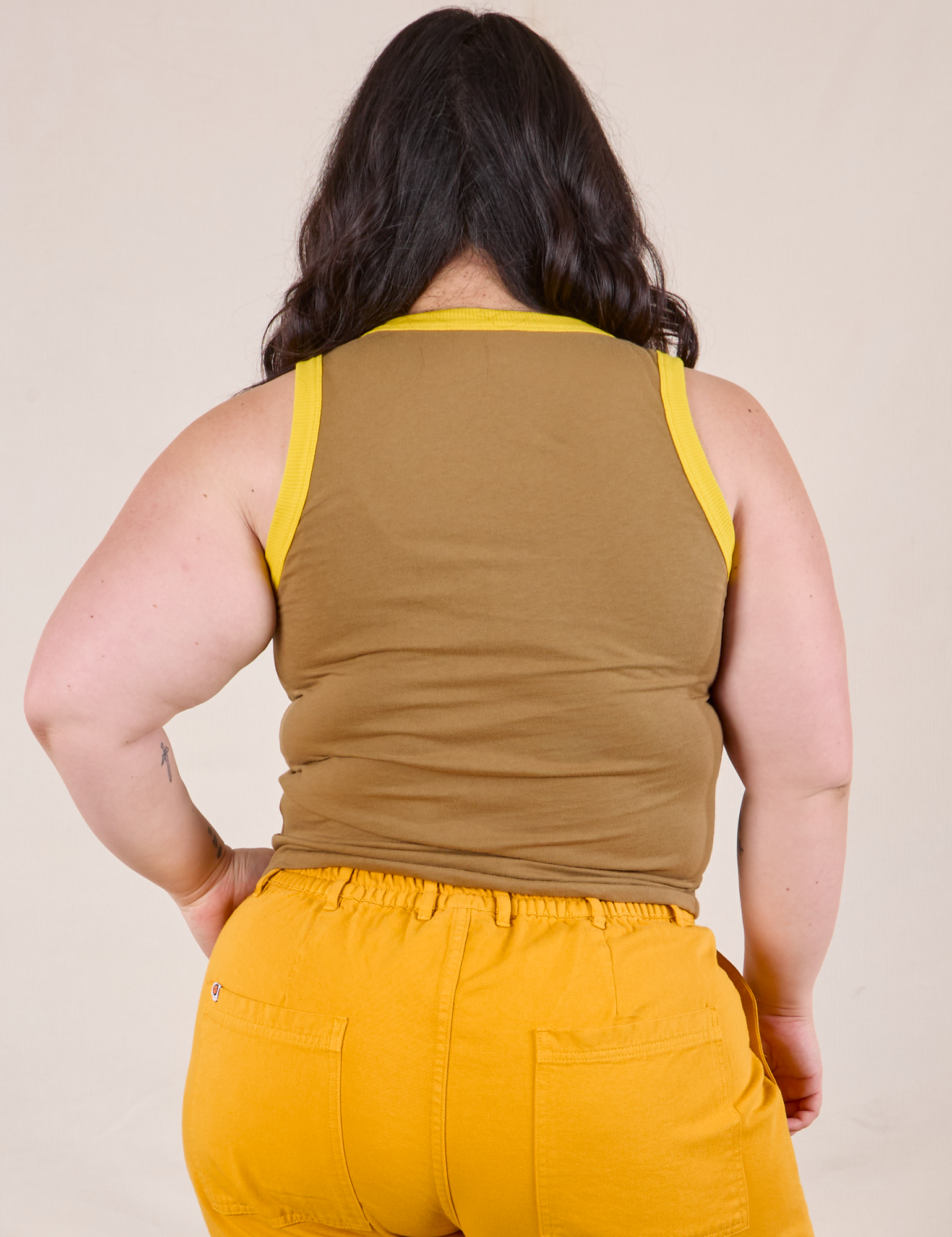 Colorblock Cropped Tank in Desert Brown back view on Ashley