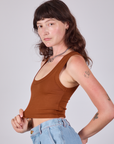 Cropped Tank Top in Burnt Terracotta side view on Alex