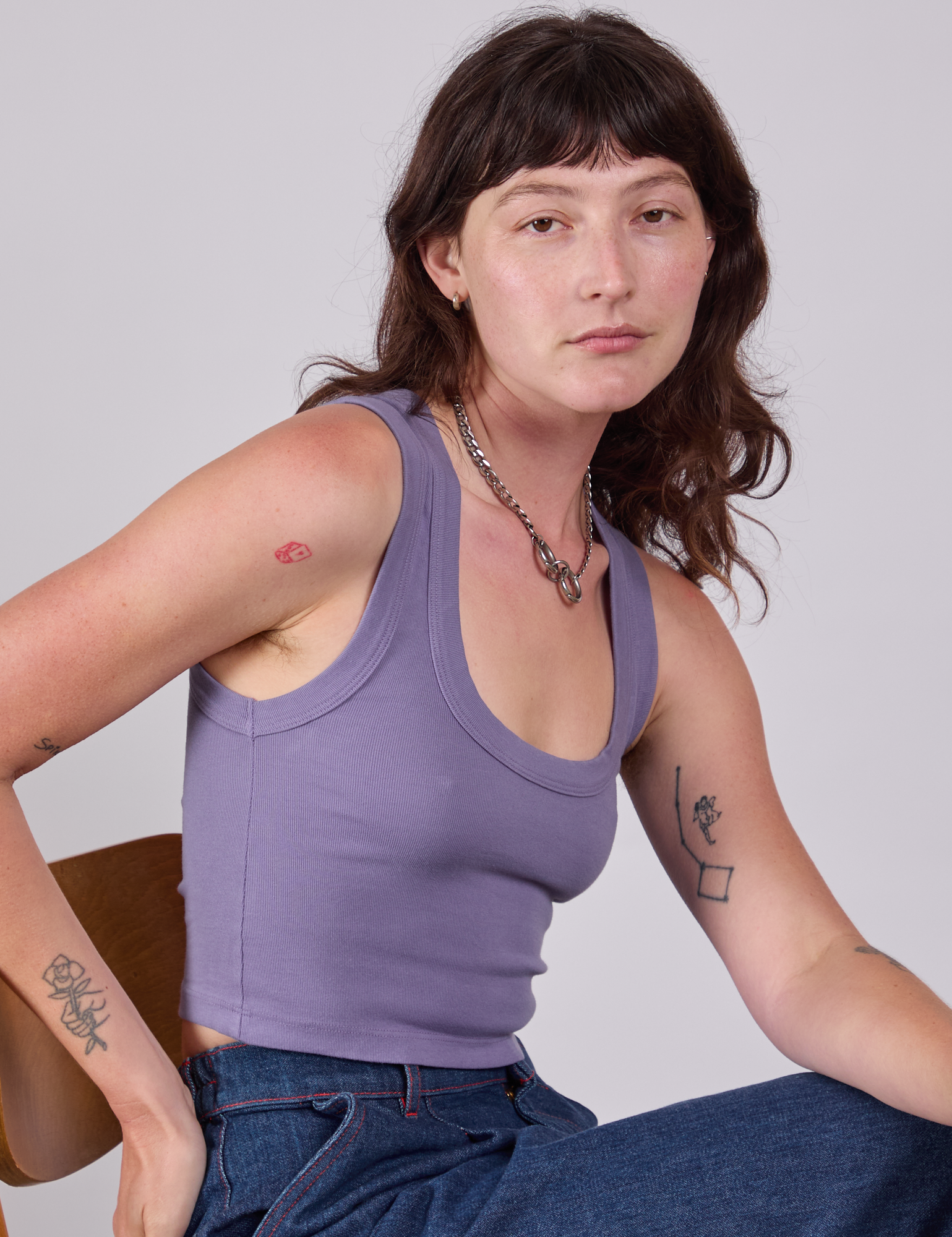 Cropped Tank Top in Faded Grape side view on Alex