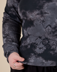 Close up of Long Sleeve Baby Tee in Black Magic Waters on Ashley