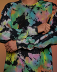 Magic Waters Long Sleeve Burly Tee in Rainbow close up on Anthony