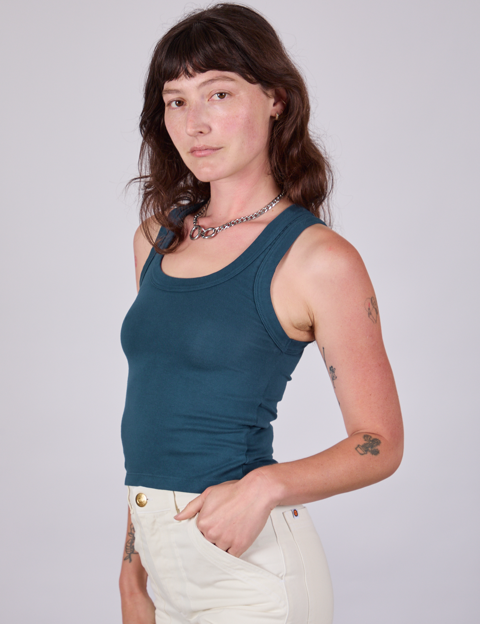 Tank Top in Lagoon side view on Alex