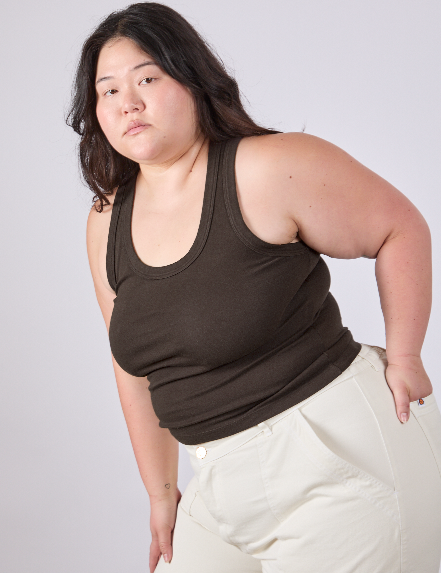 Tank Top in Espresso Brown angled front view on Ashley