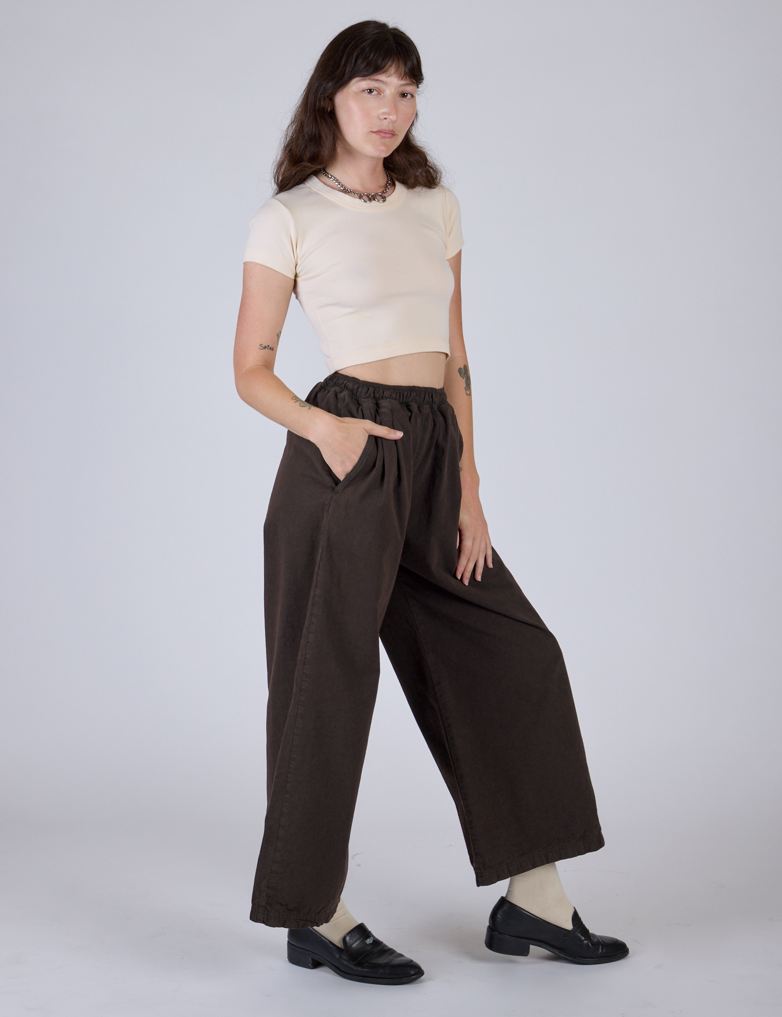 Pleated Pull-On Pants - Espresso Brown
