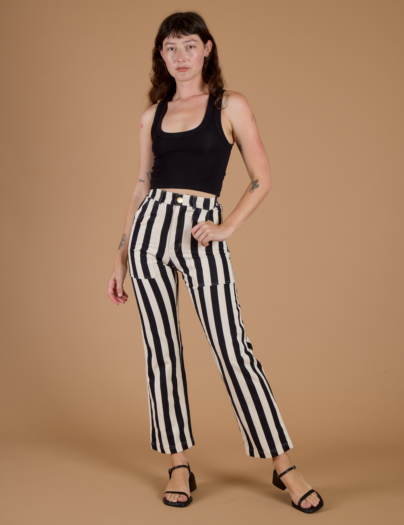 Black Stripe Work Pants - Natural