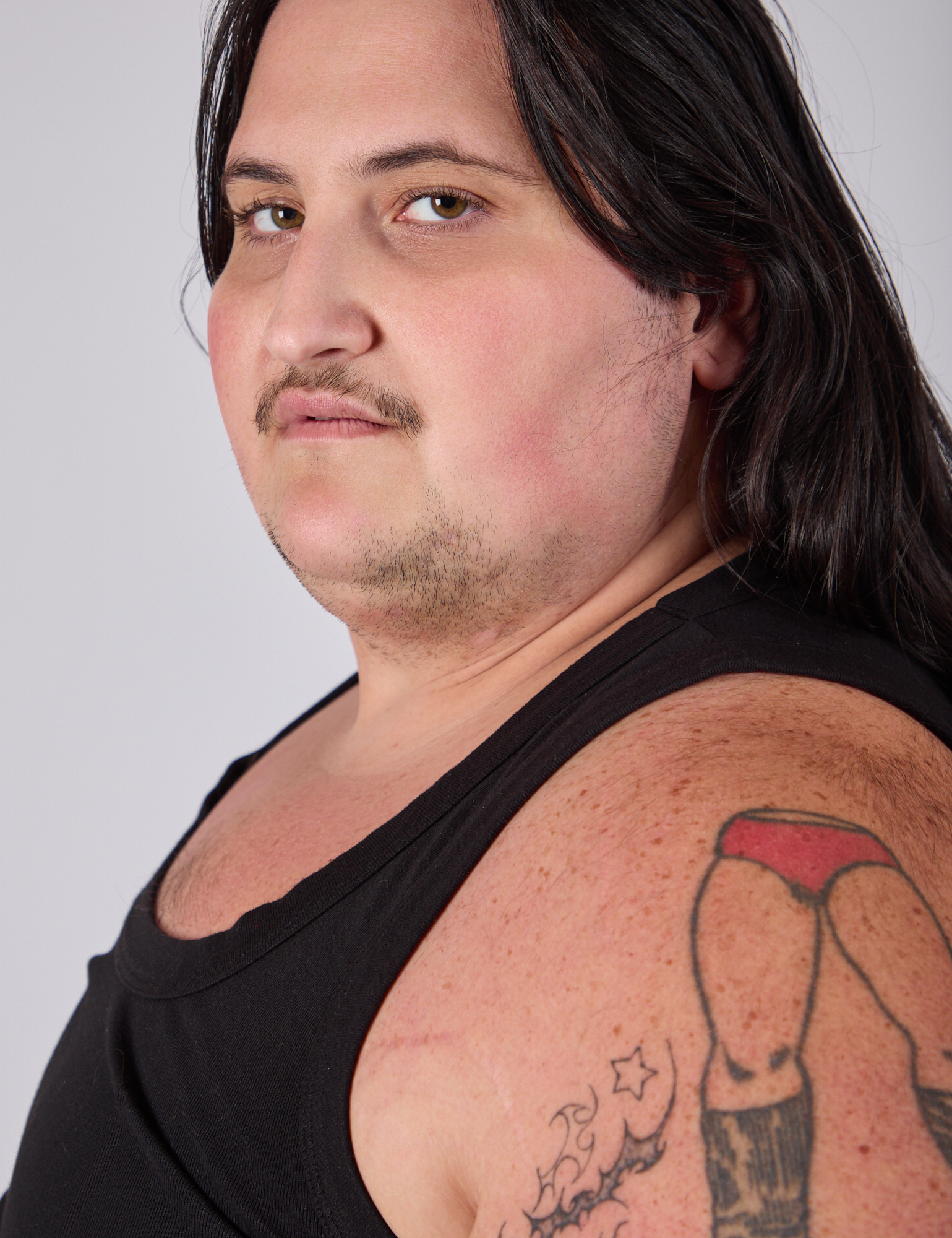 Tank Top in Basic Black close up on Sam