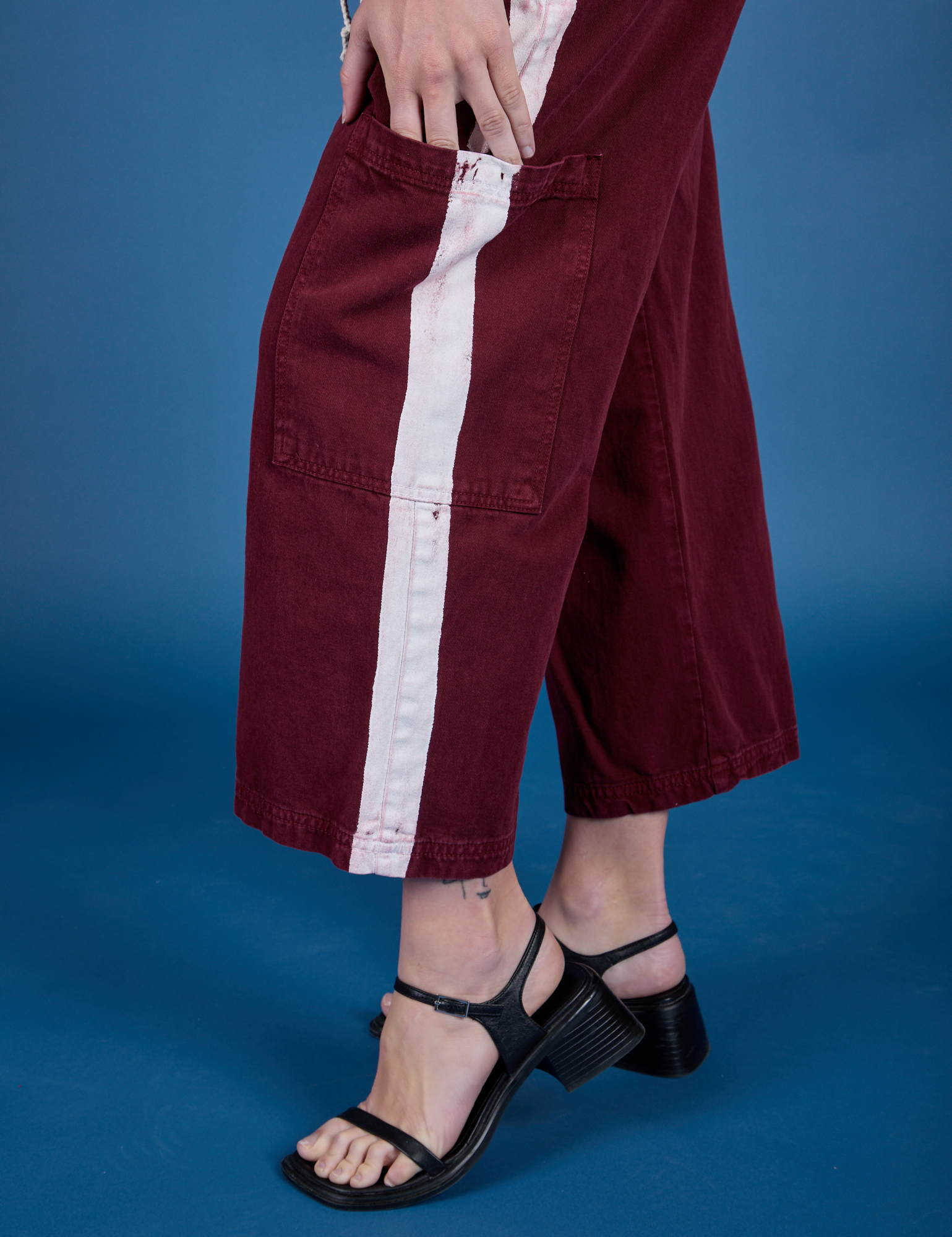 Painted Drop Pocket Cargo Pants - Red Wine