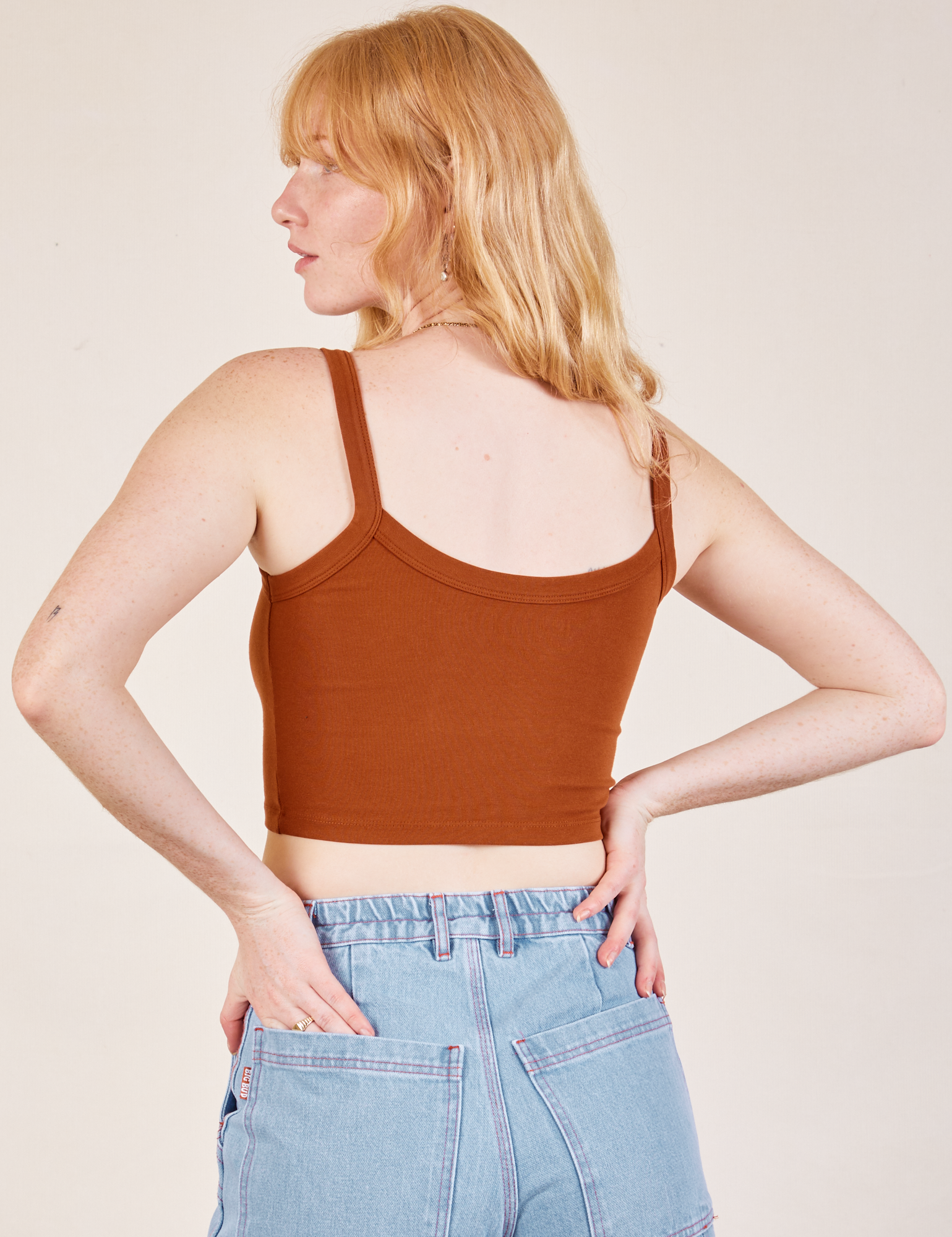 Cropped Cami in Burnt Terracotta back view on Margaret
