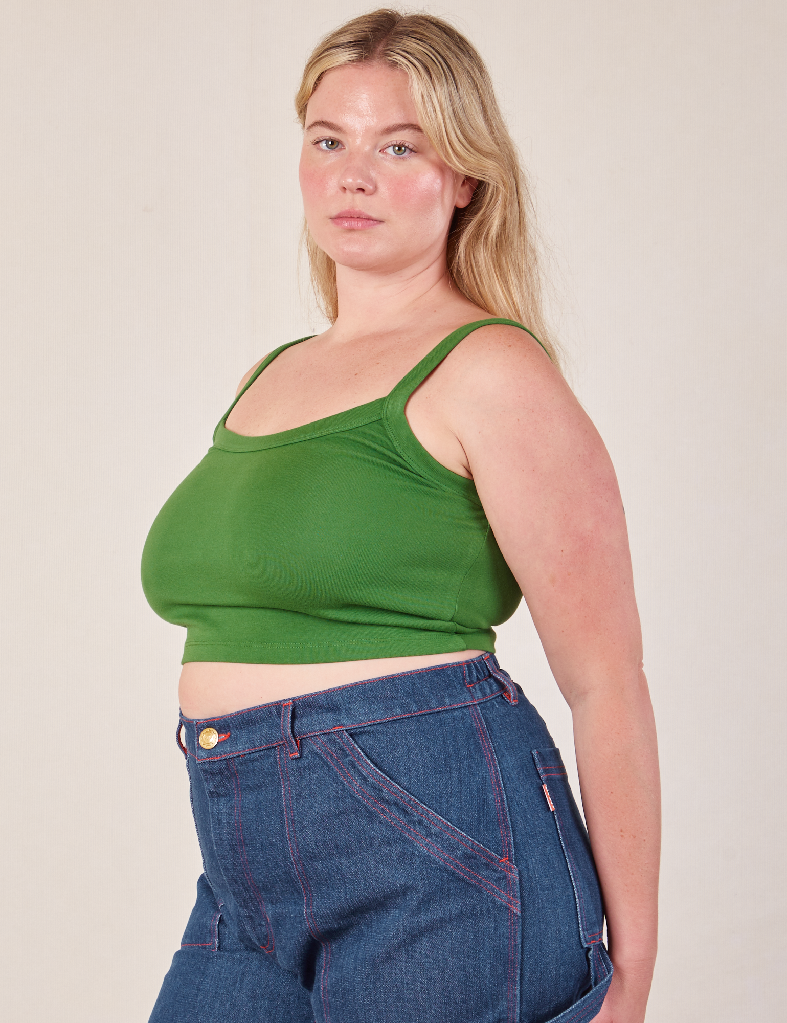 Cropped Cami in Lawn Green angled front view on Lish