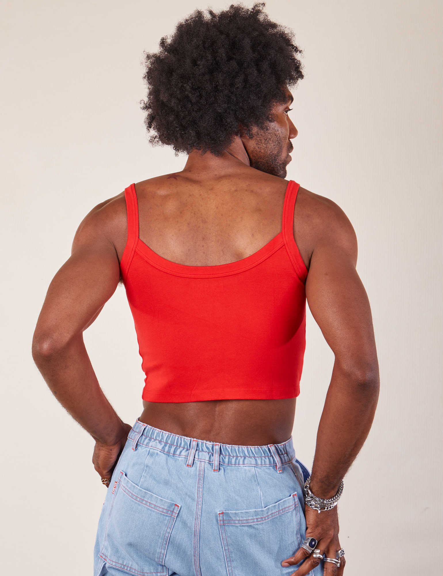 Cropped Cami in Mustang Red back view on Jerrod