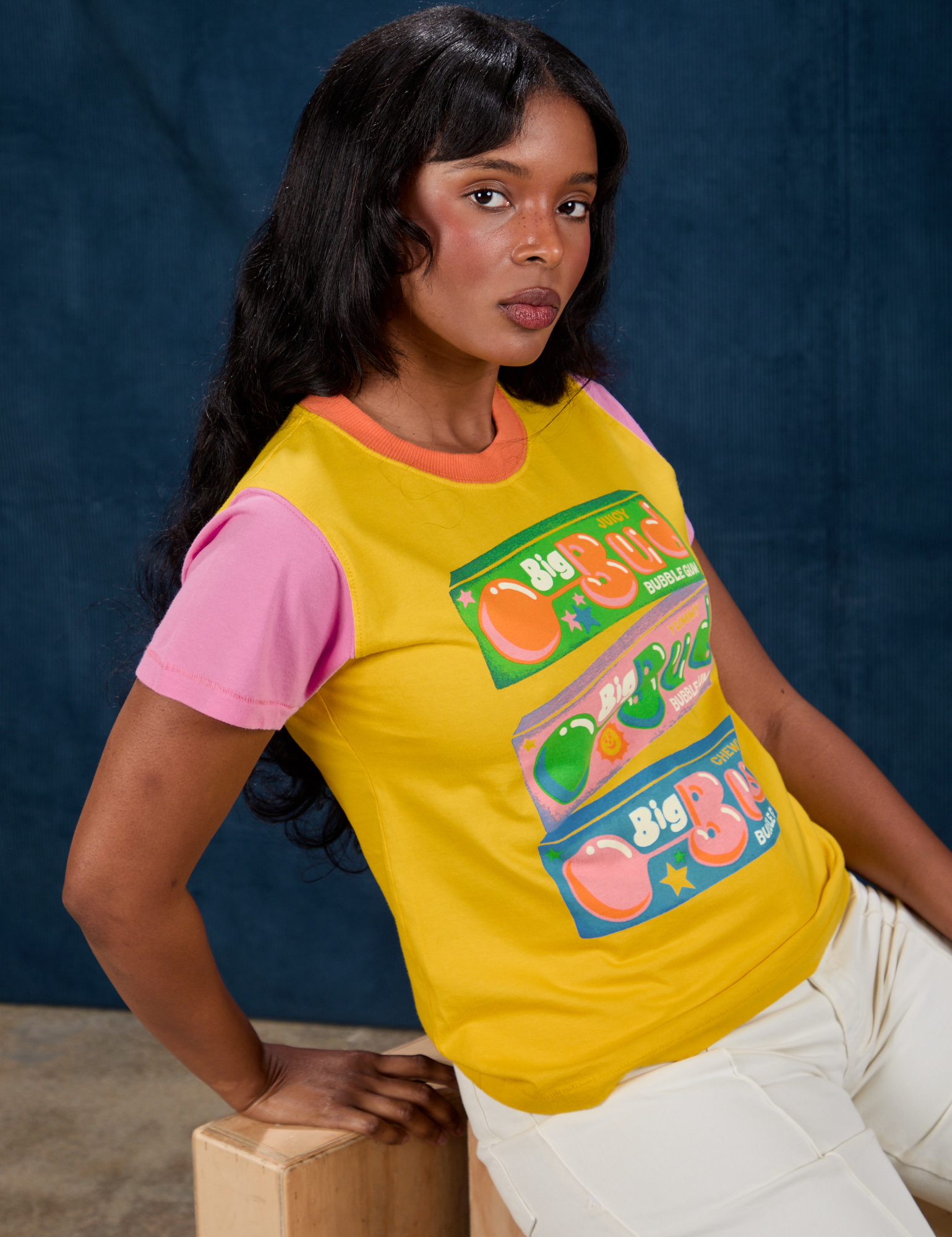 Vintage Tee in Bubblegum side view on Kandia