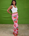 Cherry Paintstamped Work Pants in Bubblegum Pink side view on Kandia
