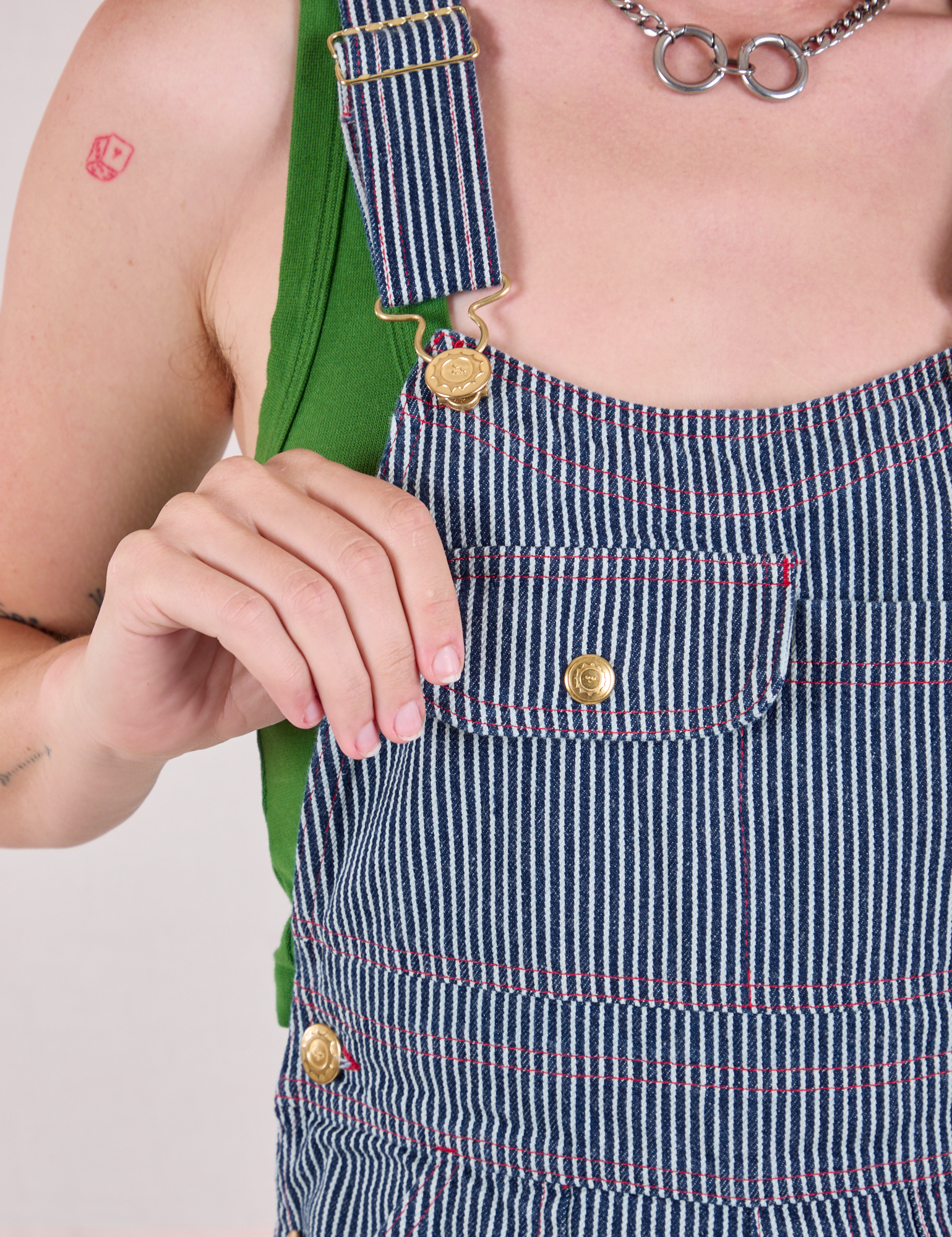Carpenter Overalls in Railroad front close up on Alex