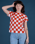 Checker Organic Tee in Red worn by Alex