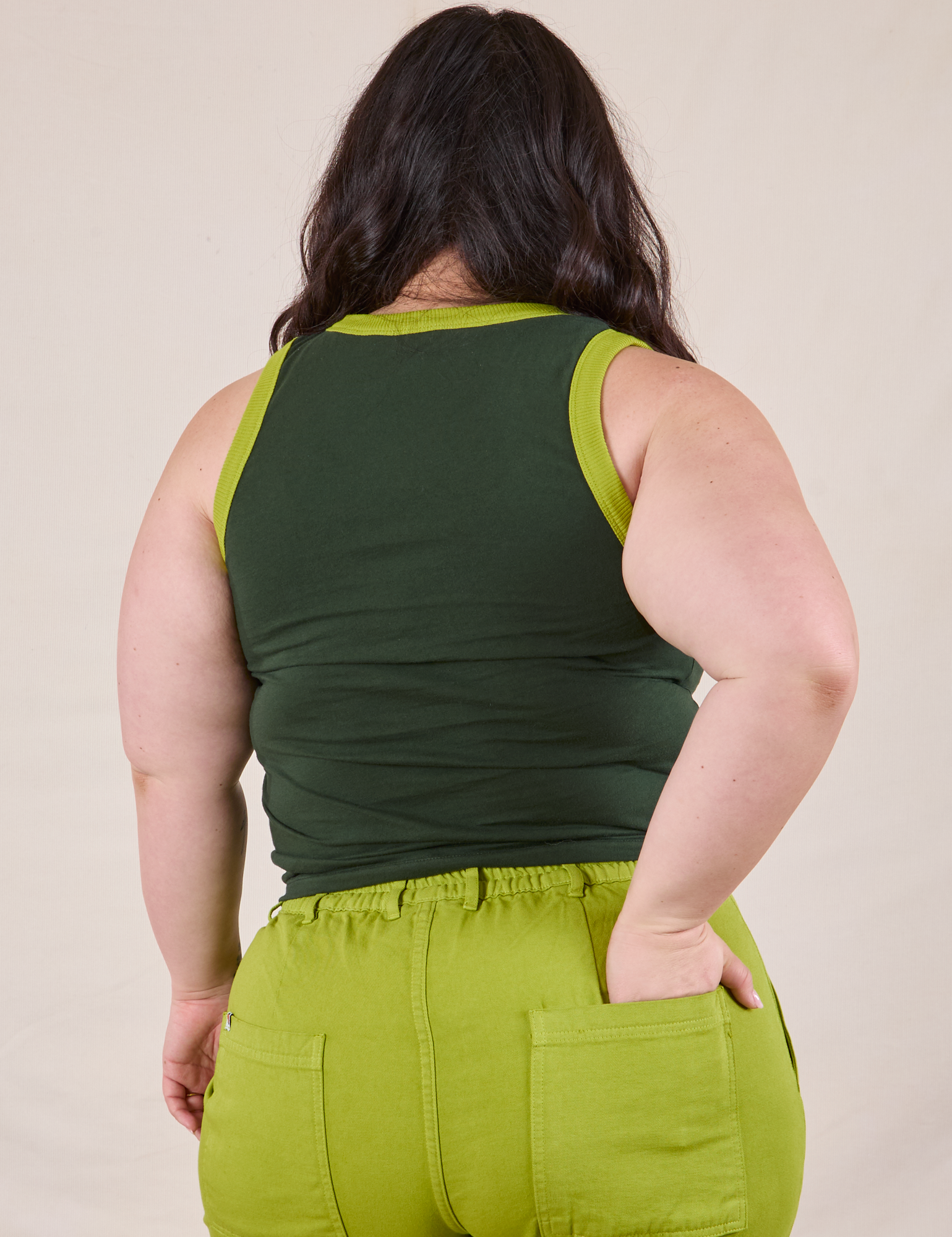 Colorblock Cropped Tank in Swamp Green back view on Ashley