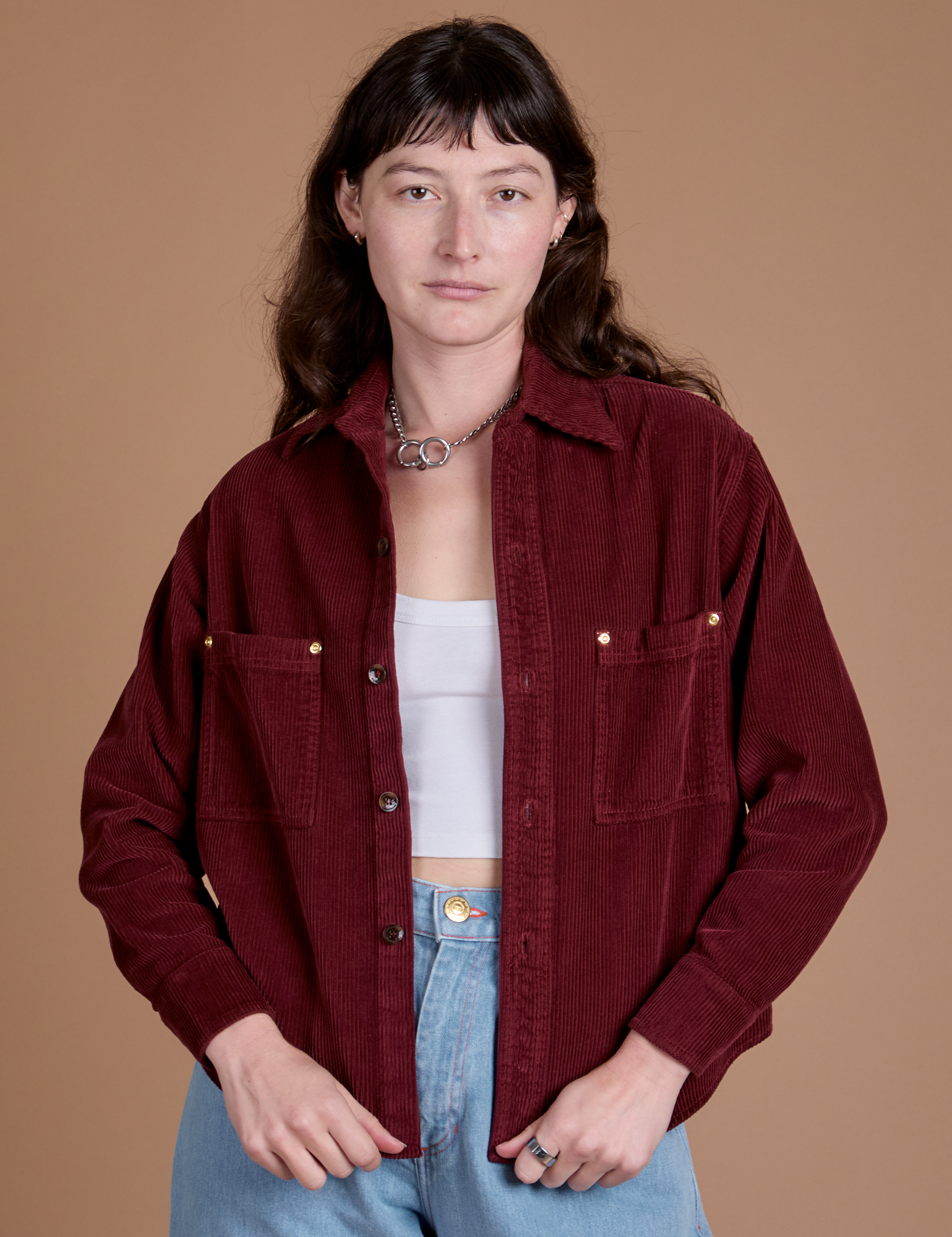 Cropped Corduroy Overshirt - Red Wine