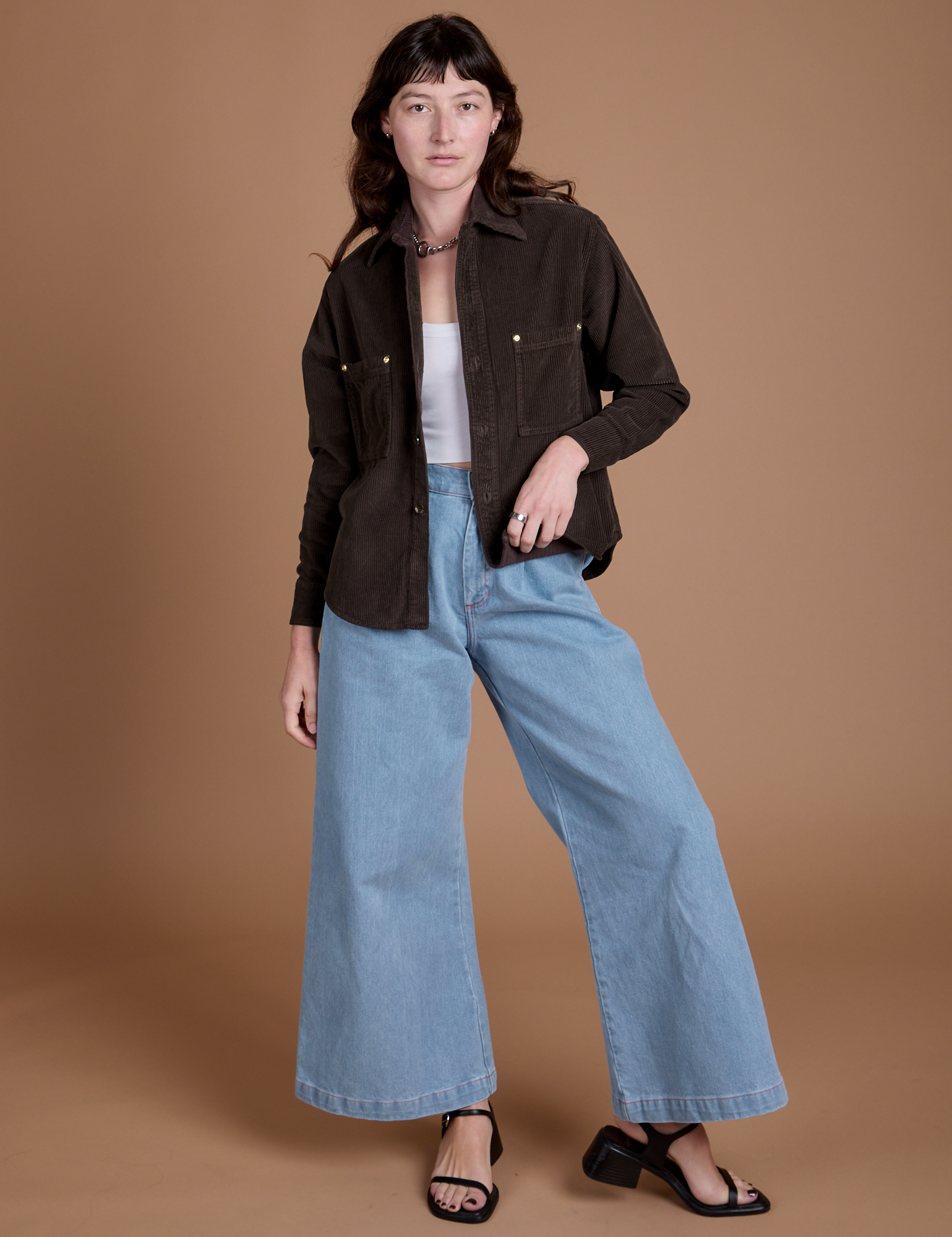 Cropped Corduroy Overshirt - Espresso Brown