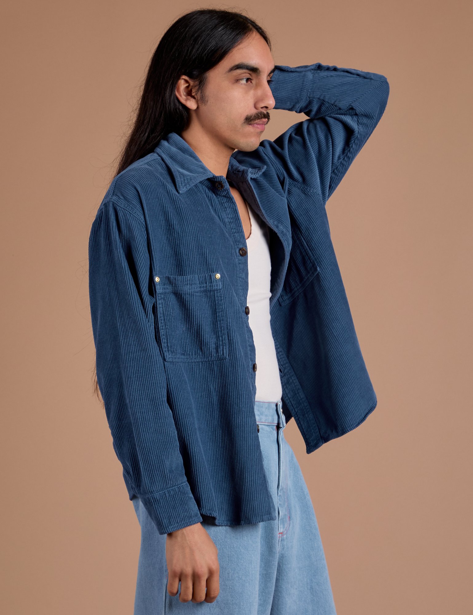 Cropped Corduroy Overshirt - French Blue