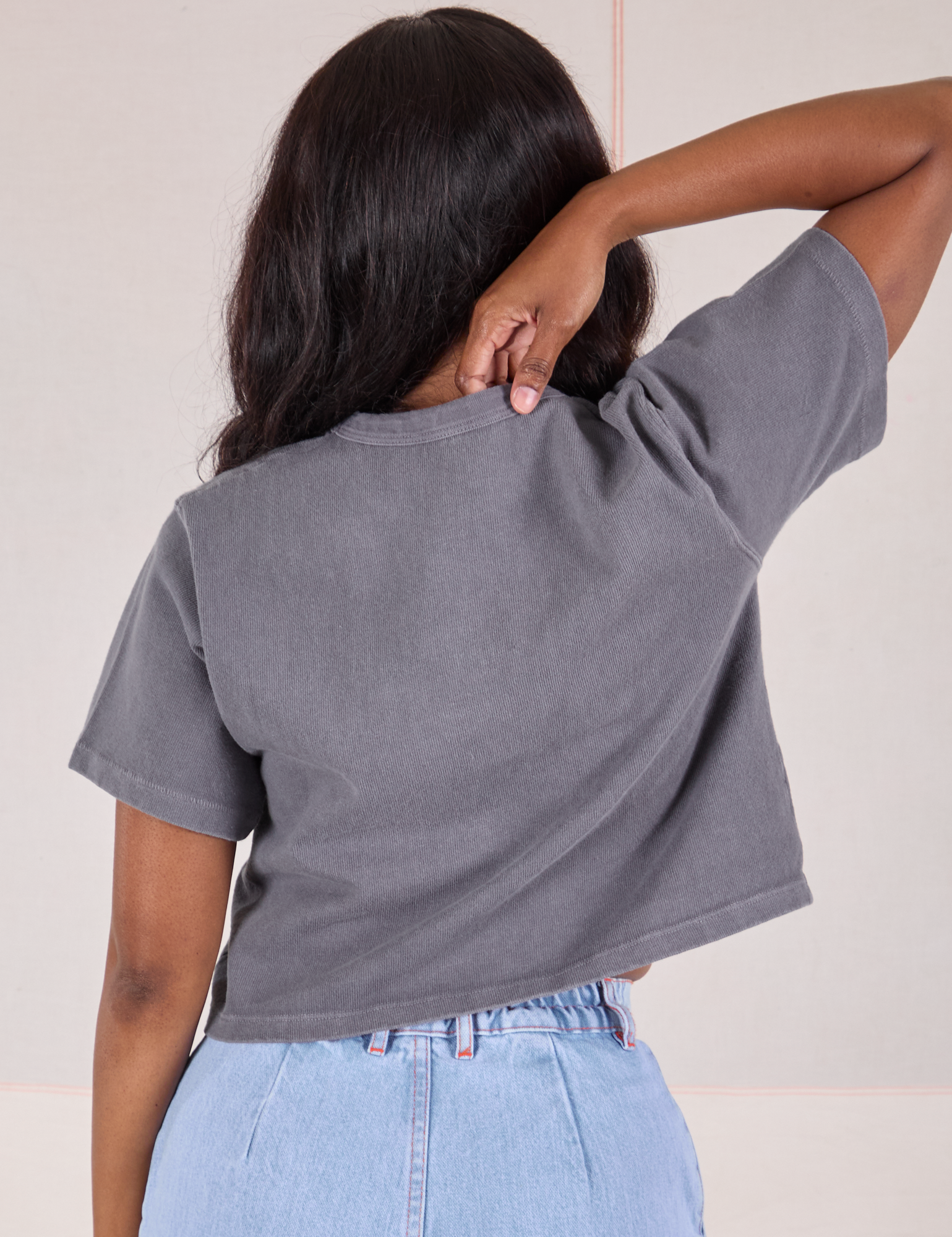 Cropped Burly Tee in Washed Grey back view on Kandia