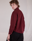 Cropped Overshirt in Red Wine angled back view on Quinn