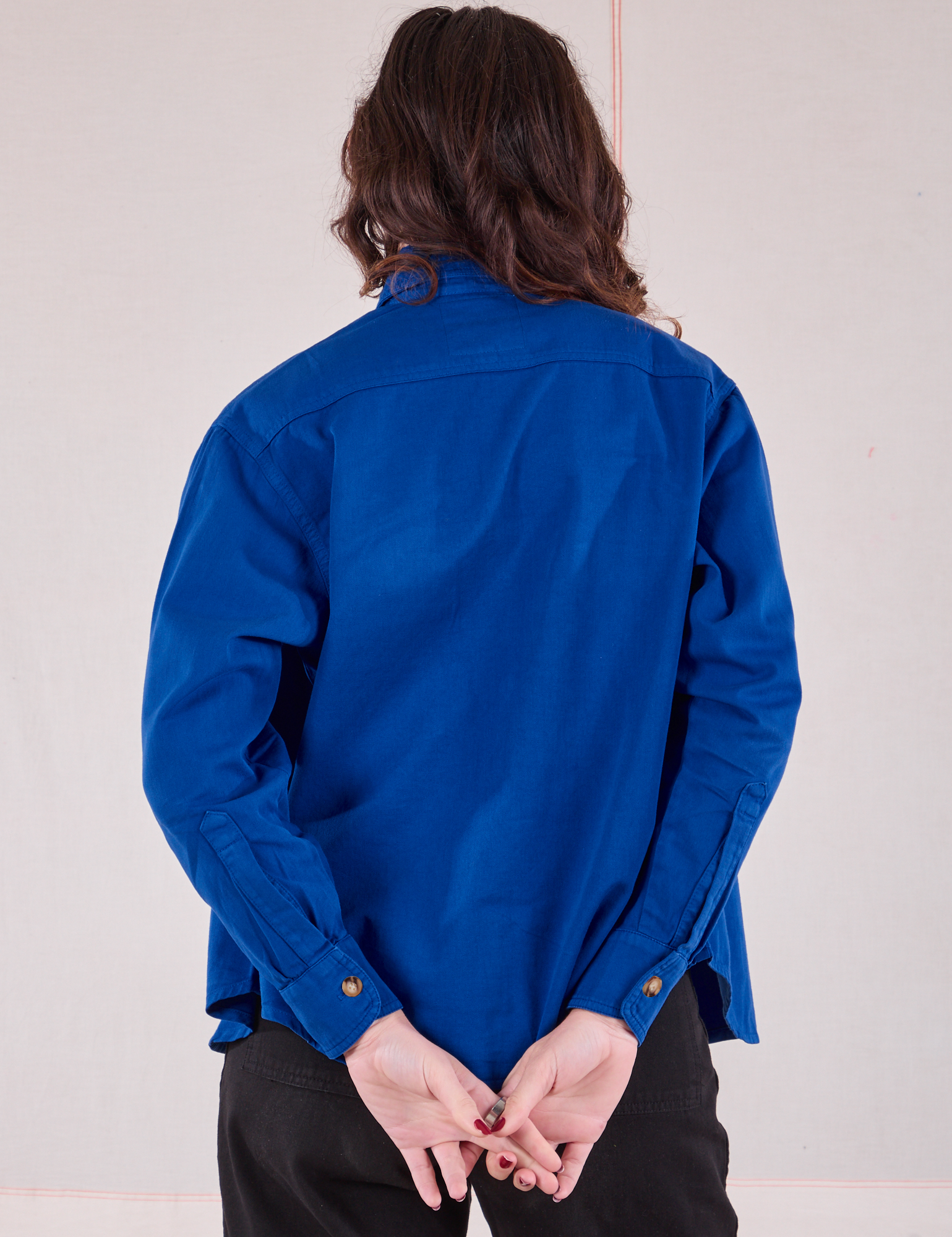 Cropped Overshirt in Royal Blue back view on Alex