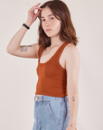 Cropped Tank Top in Burnt Terracotta side view on Hana