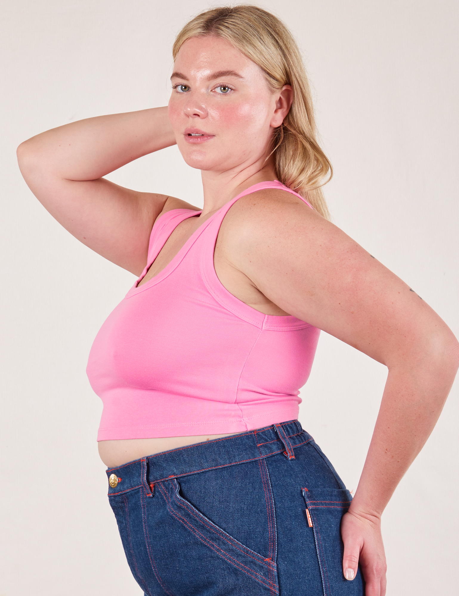 Cropped Tank Top in Bubblegum Pink side view on Lish