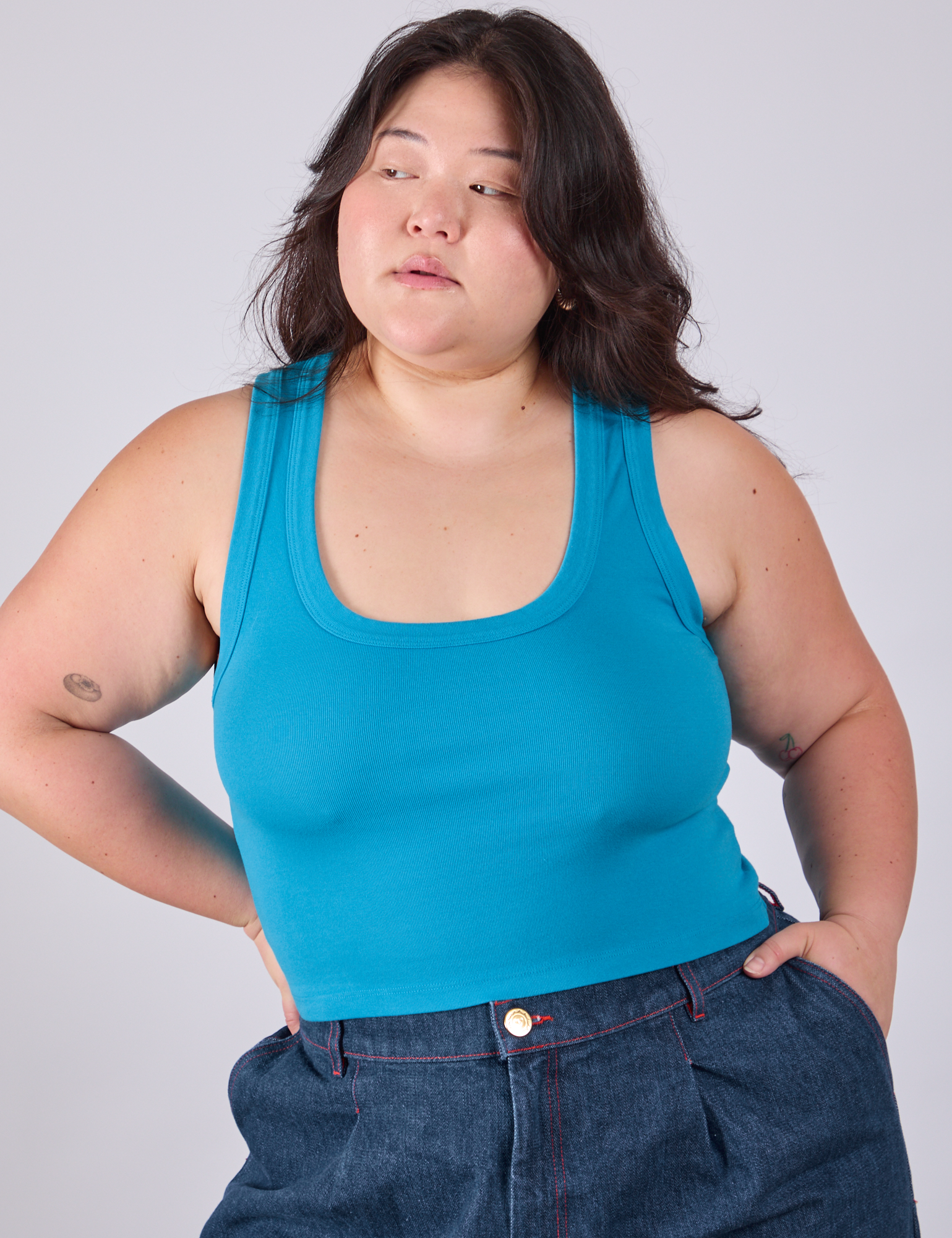 Cropped Tank Top in Hawaiian Blue worn by Ashley