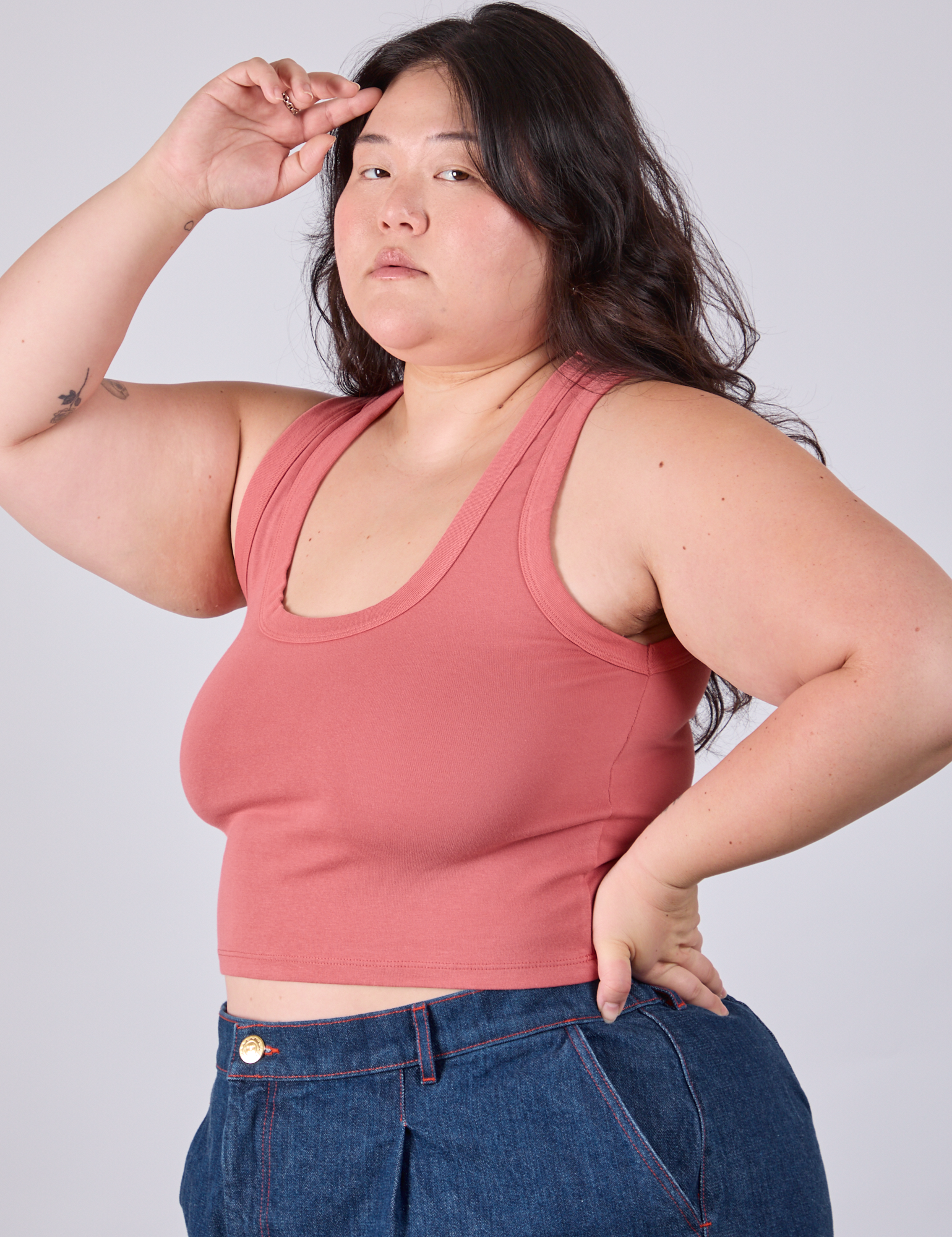 Cropped Tank Top in Raspberry Sorbet side view on Ashley
