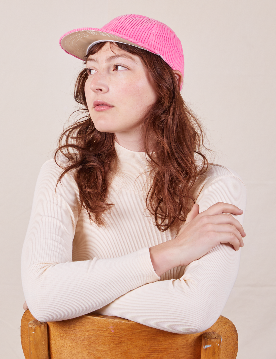 Dugout Corduroy Hat in Bubblegum Pink worn by Alex
