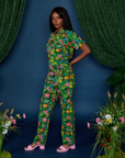 Pond Party Print Jumpsuit angled front view on Kandia