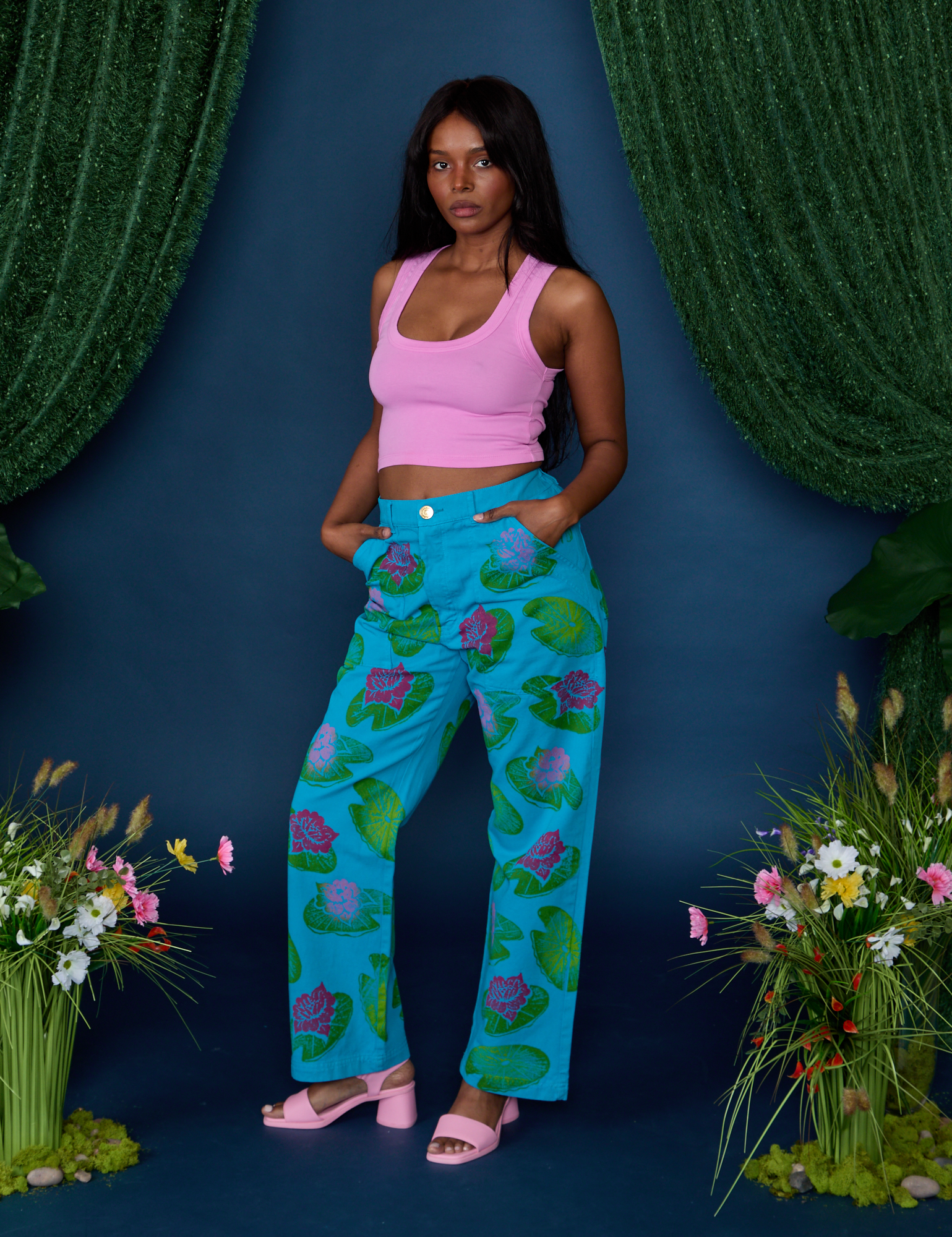 Paintstamped Work Pants - Lilypad