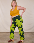 Side view of Paintstamped Clover Work Pant and Mustard Yellow Cropped Tank on Lish