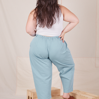 Back view of Heavyweight Trousers in Baby Blue worn by Ashley