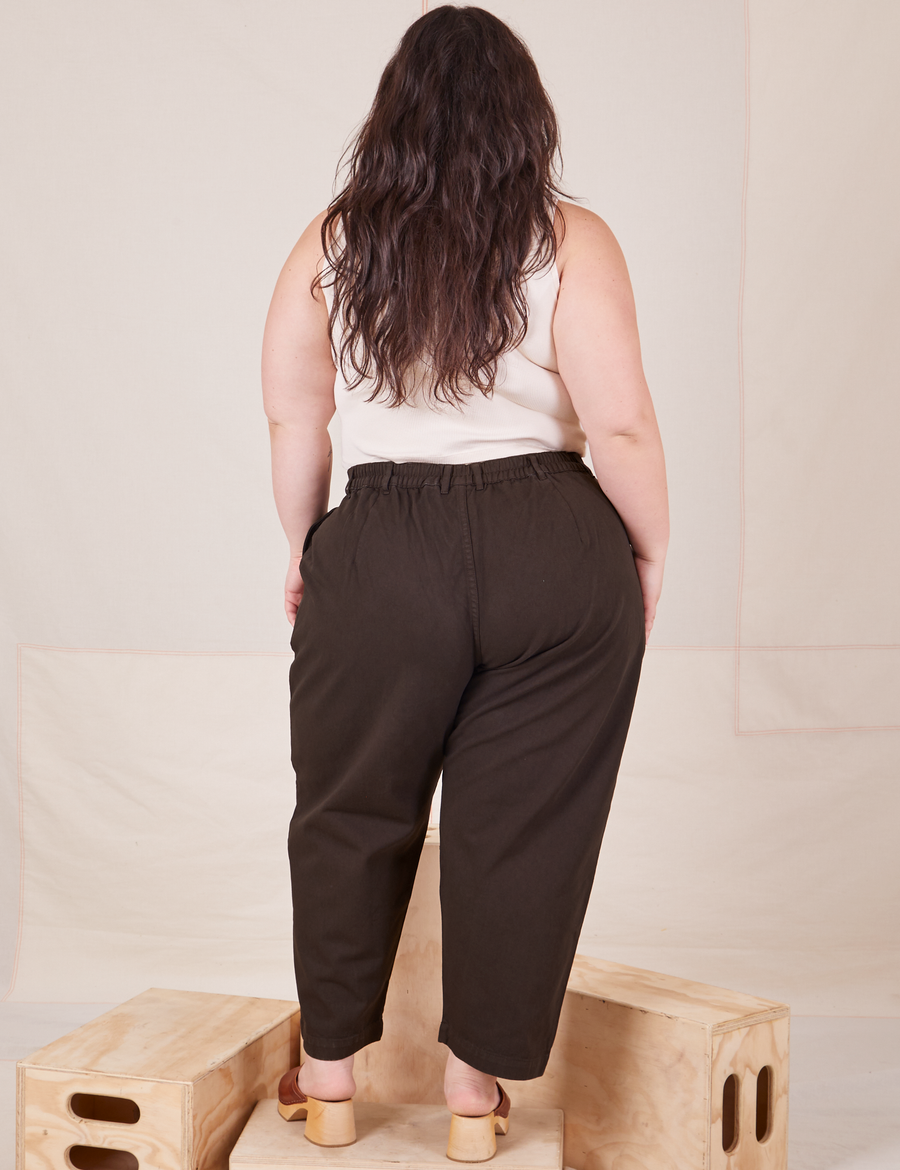 Back view of Heavyweight Trousers in Espresso Brown worn by Ashley