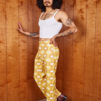 Side view of Western Pants in Yellow Jacquard worn by Jesse